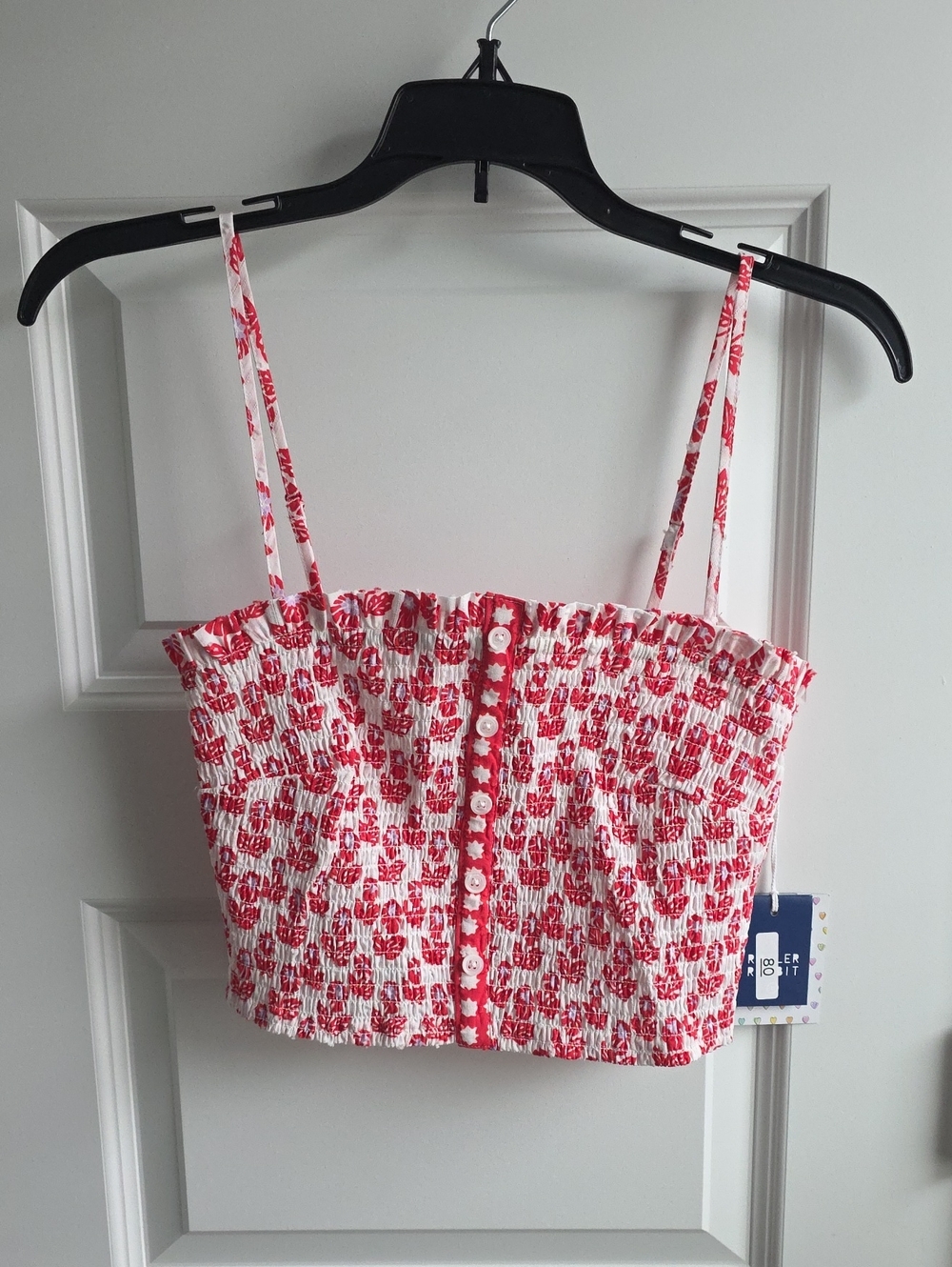 Roller Rabbit Smocked Floral Cropped Tank Top - White & Red XSmall G234
